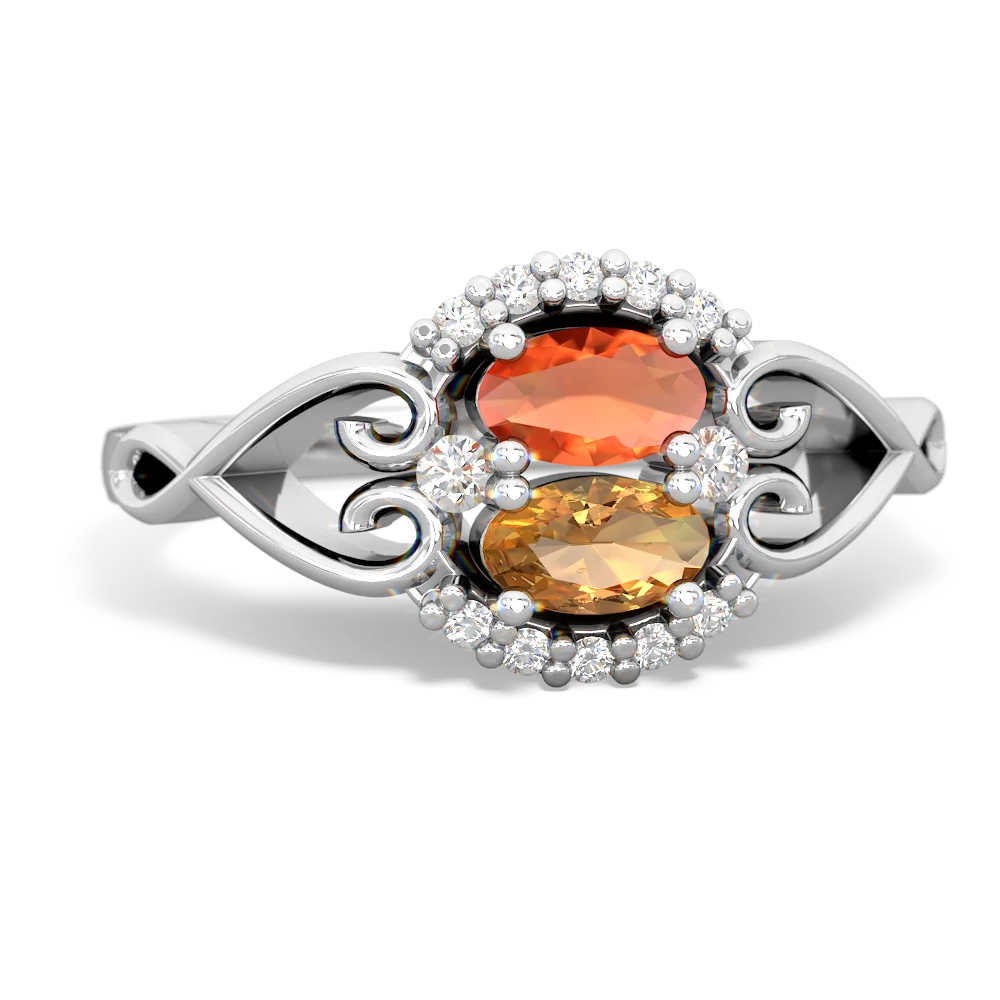 Fire Opal Love Nest 14K White Gold ring R5860