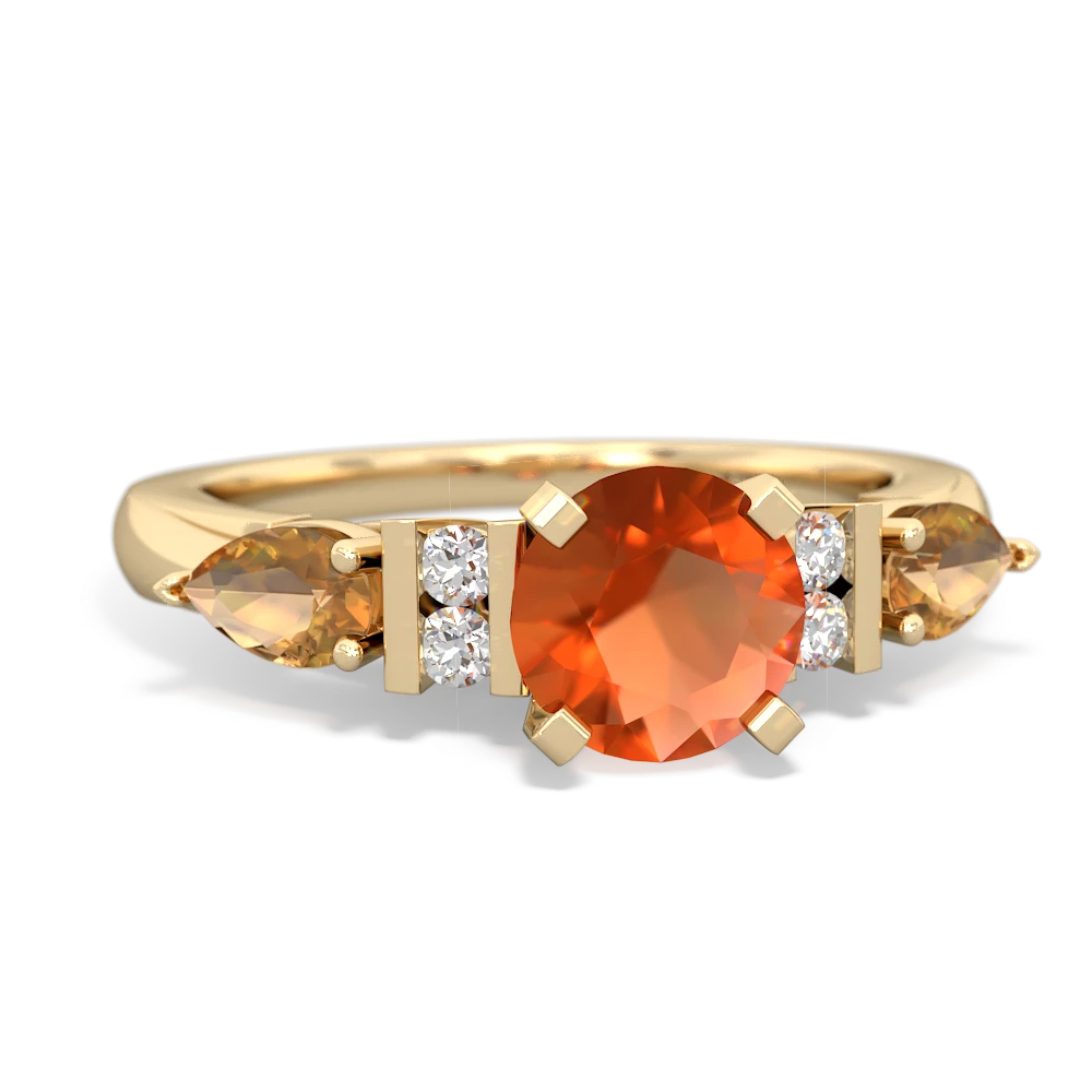 Fire Opal 6Mm Round Eternal Embrace Engagement 14K Yellow Gold ring R2005