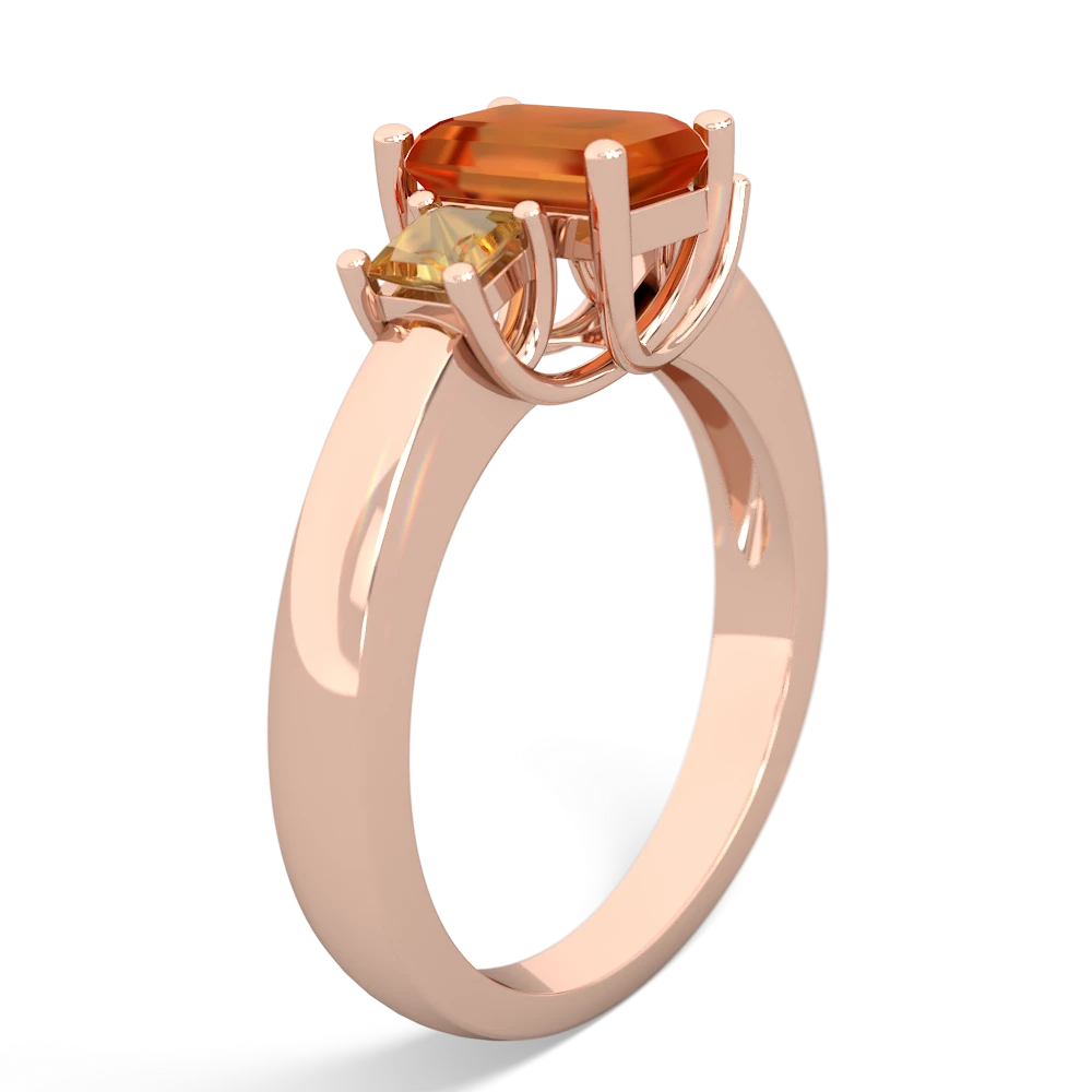 Fire Opal Three Stone Emerald-Cut Trellis 14K Rose Gold ring R4021