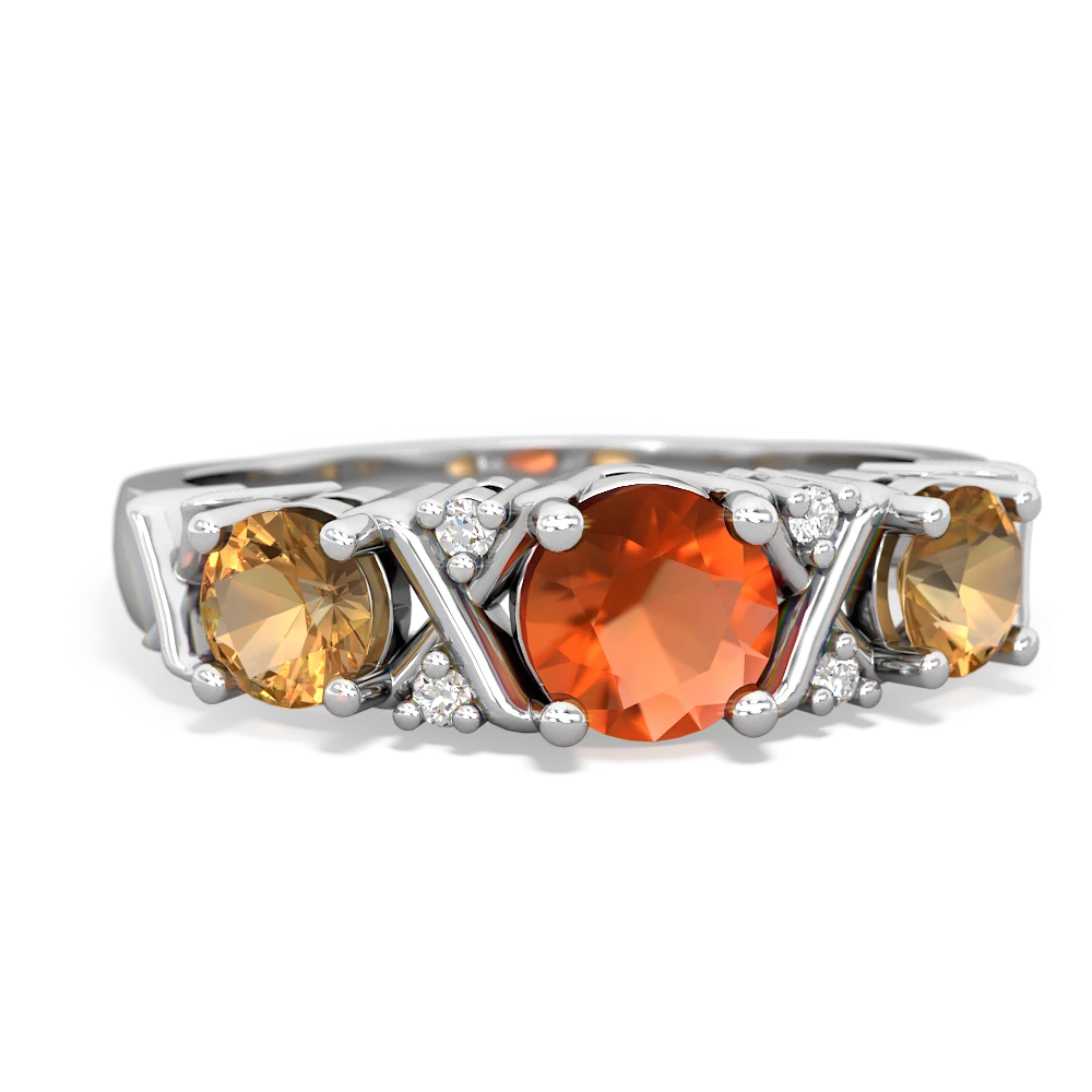 Fire Opal Hugs And Kisses 14K White Gold ring R5016