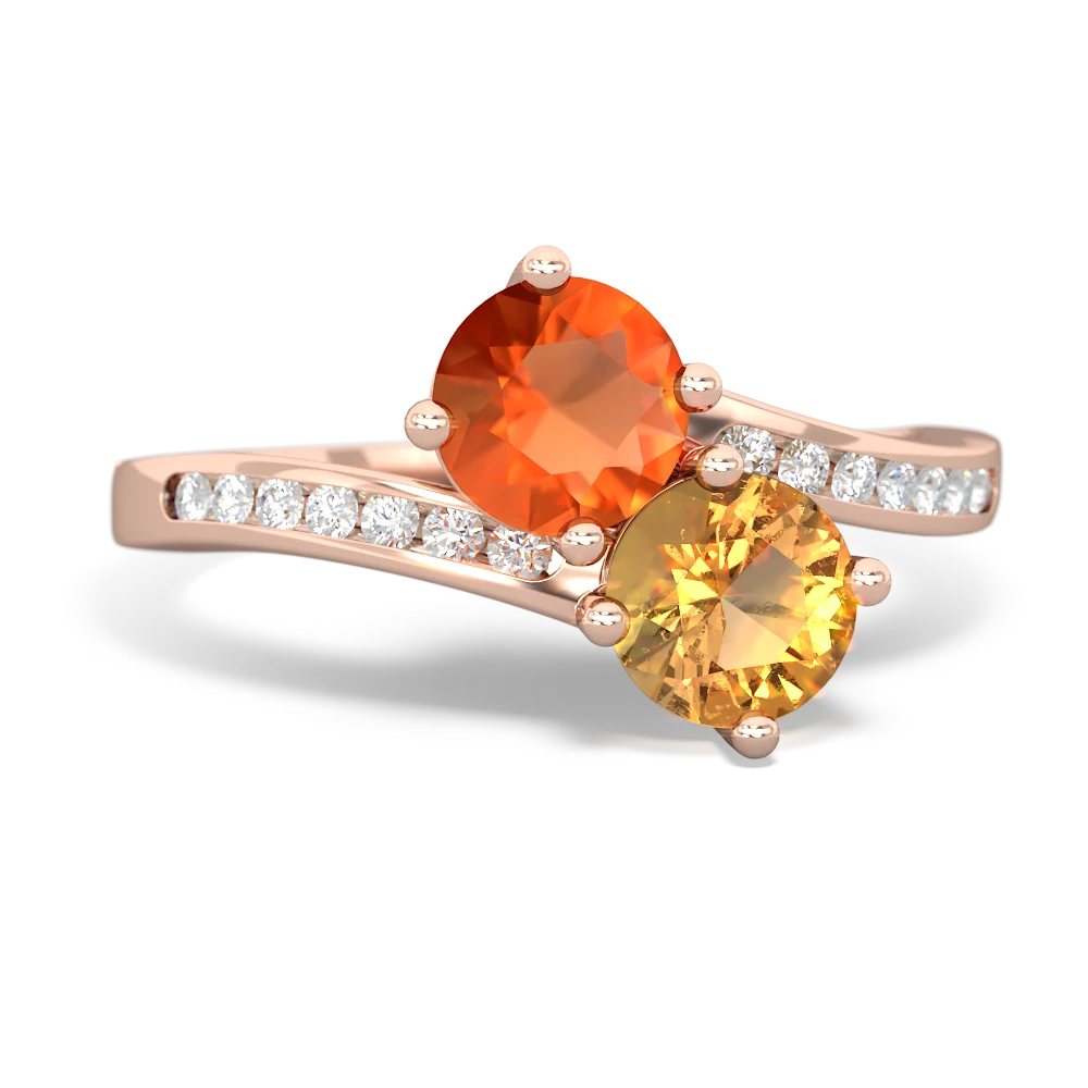 Fire Opal Channel Set Two Stone 14K Rose Gold ring R5303