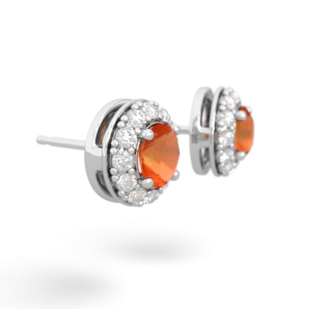 Fire Opal Diamond Halo 14K White Gold earrings E5370