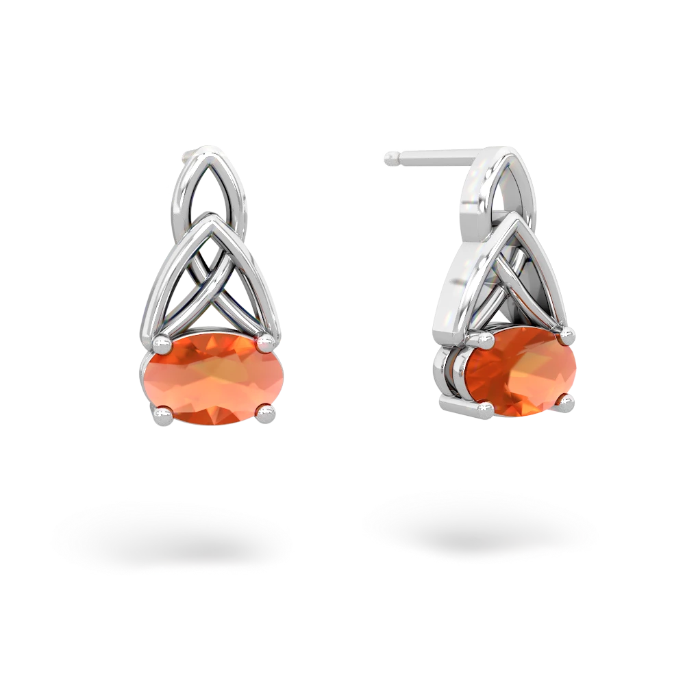 Fire Opal Celtic Trinity Knot 14K White Gold earrings E2389