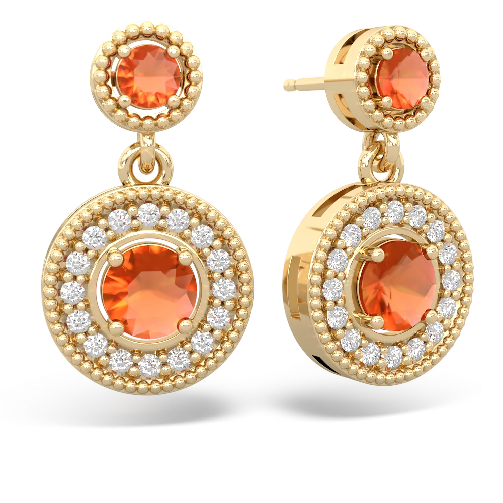 Fire Opal Halo Dangle 14K Yellow Gold earrings E5319