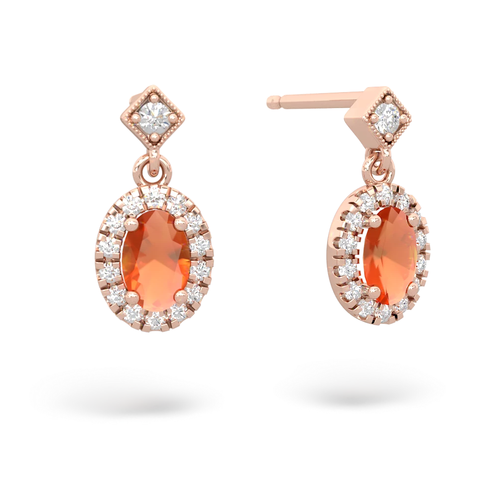 Fire Opal Antique-Style Halo 14K Rose Gold earrings E5720