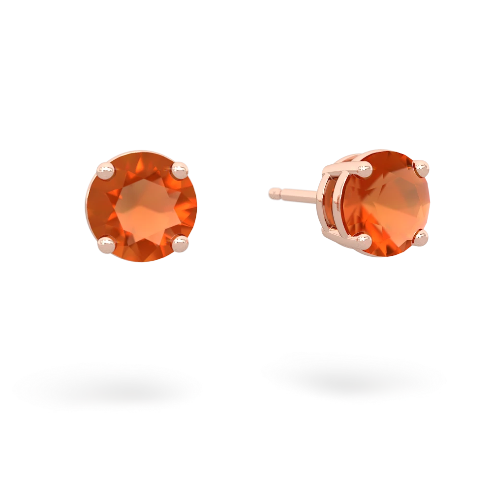 Fire Opal 6Mm Round Stud 14K Rose Gold earrings E1786