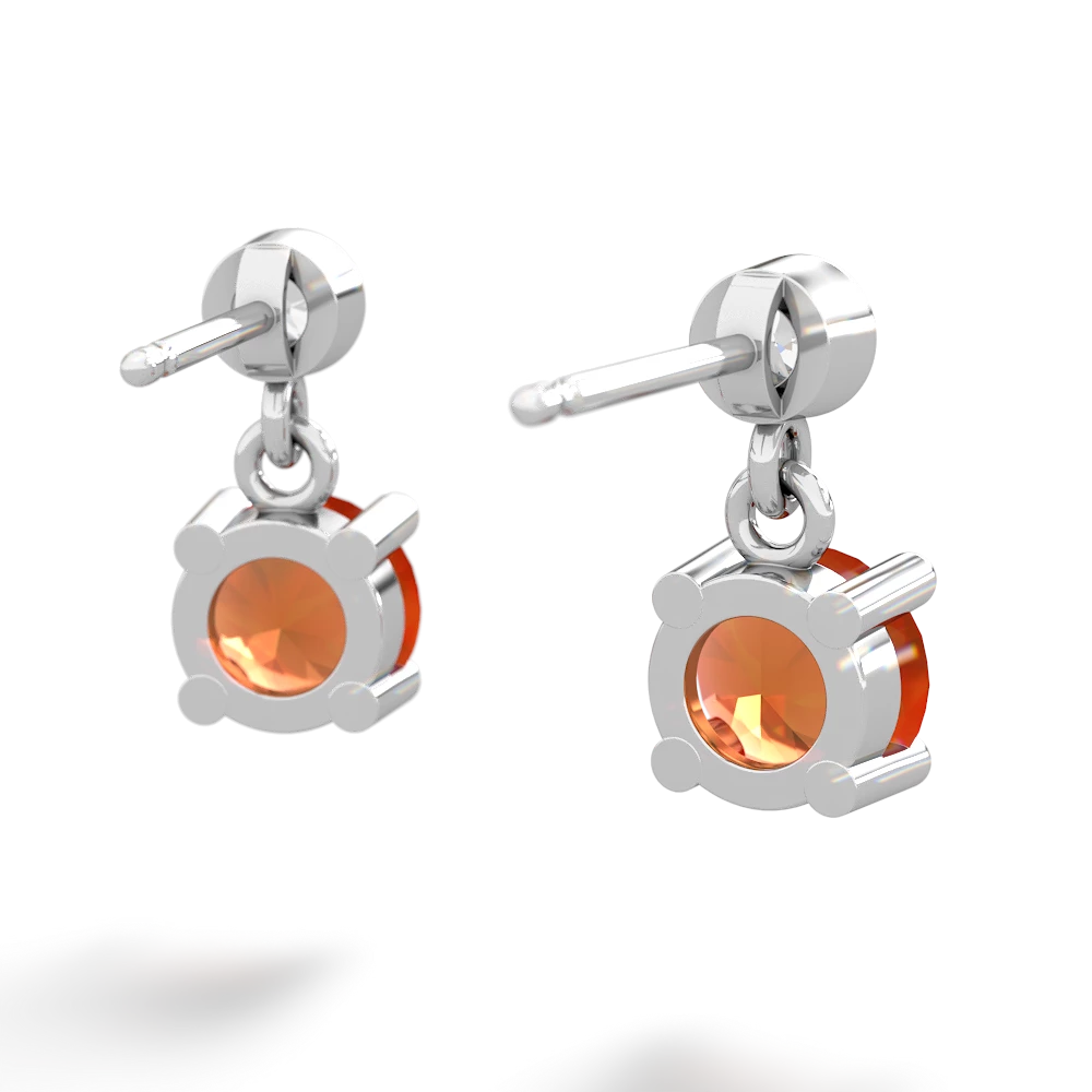 Fire Opal Diamond Drop 6Mm Round 14K White Gold earrings E1986