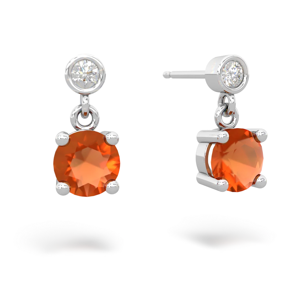 Fire Opal Diamond Drop 6Mm Round 14K White Gold earrings E1986