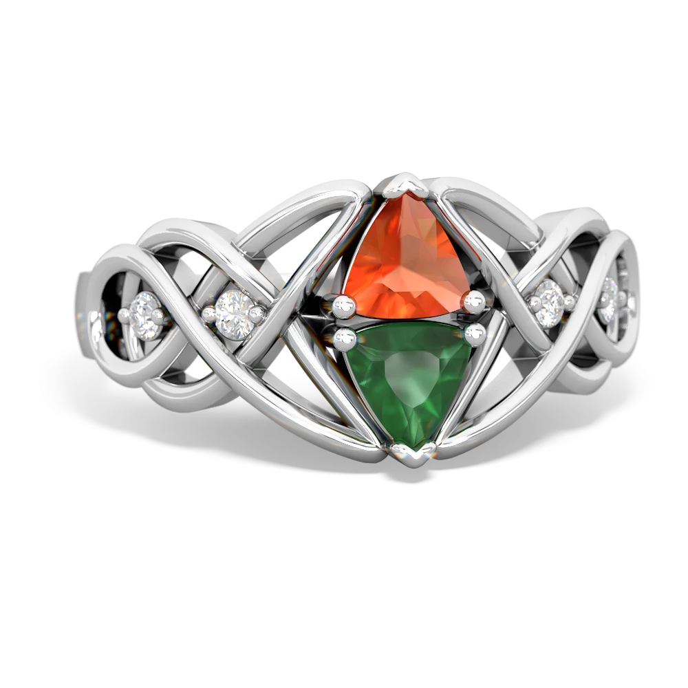 Fire Opal Keepsake Celtic Knot 14K White Gold ring R5300