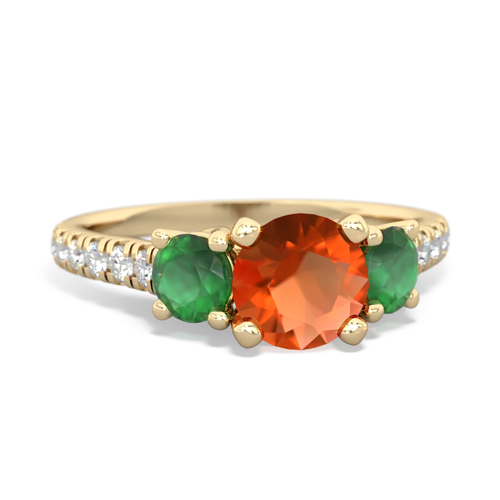 Fire Opal Pave Trellis 14K Yellow Gold ring R5500