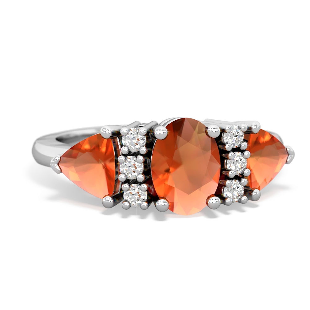 Opal Antique Style Three Stone 14K White Gold ring R2186