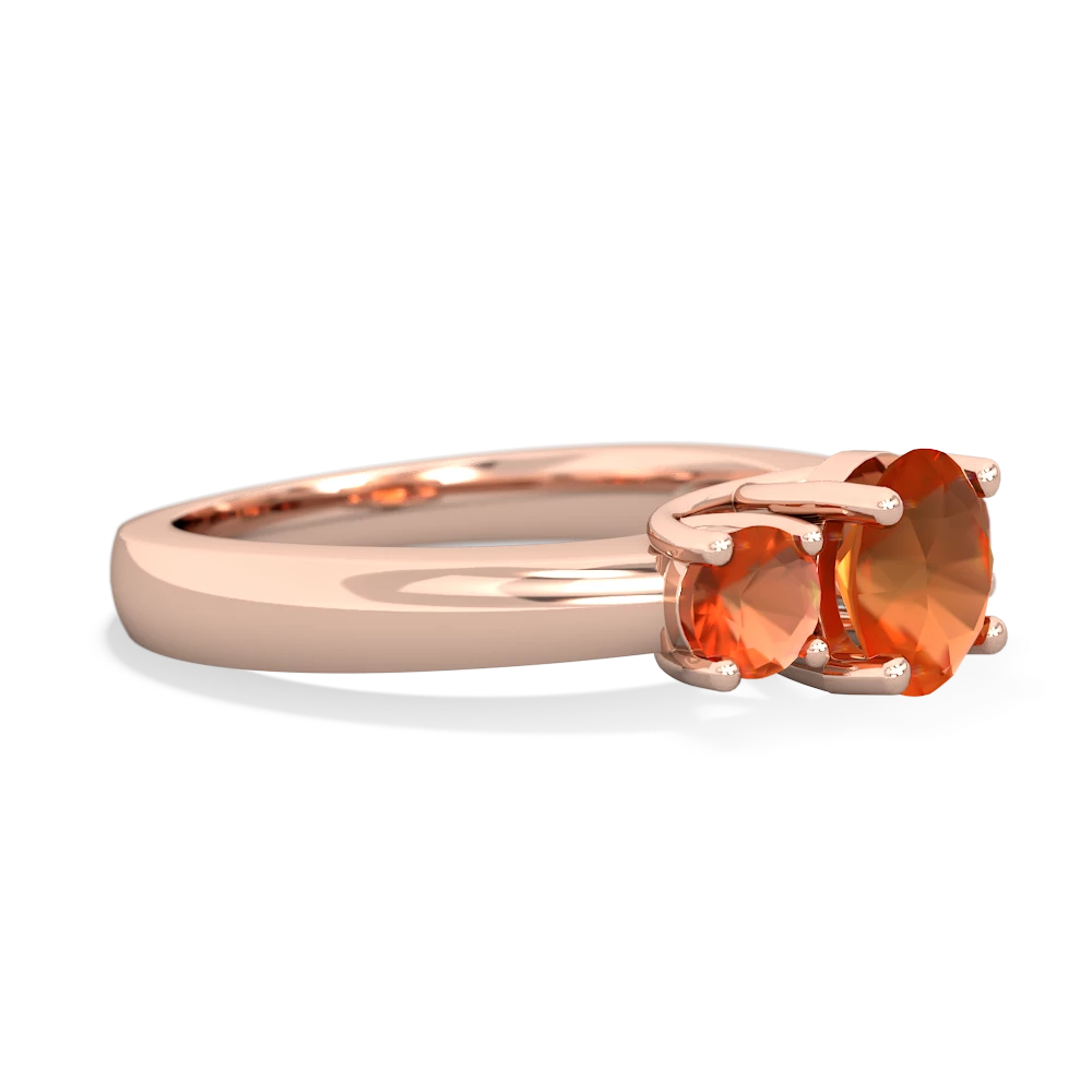 Lab Ruby Three Stone Round Trellis 14K Rose Gold ring R4018