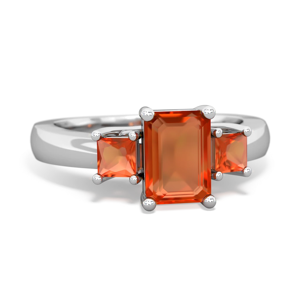 Garnet Three Stone Emerald-Cut Trellis 14K White Gold ring R4021