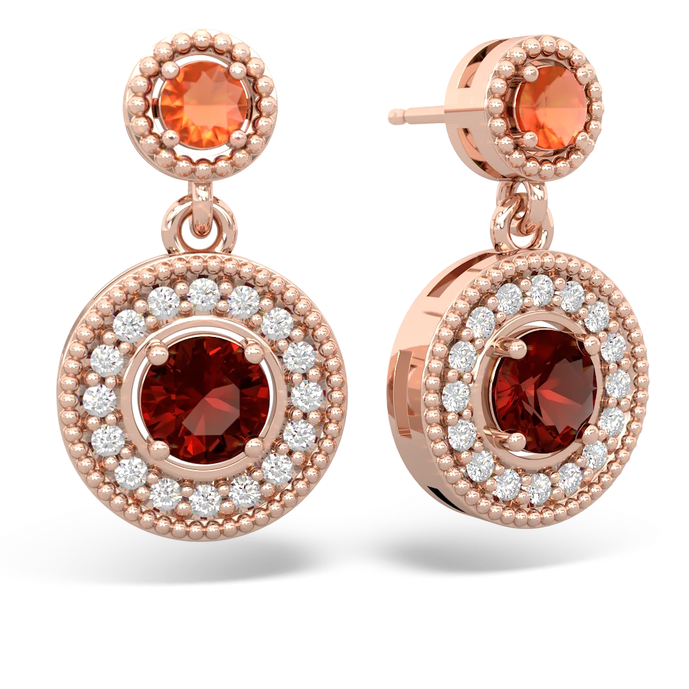 Fire Opal Halo Dangle 14K Rose Gold earrings E5319