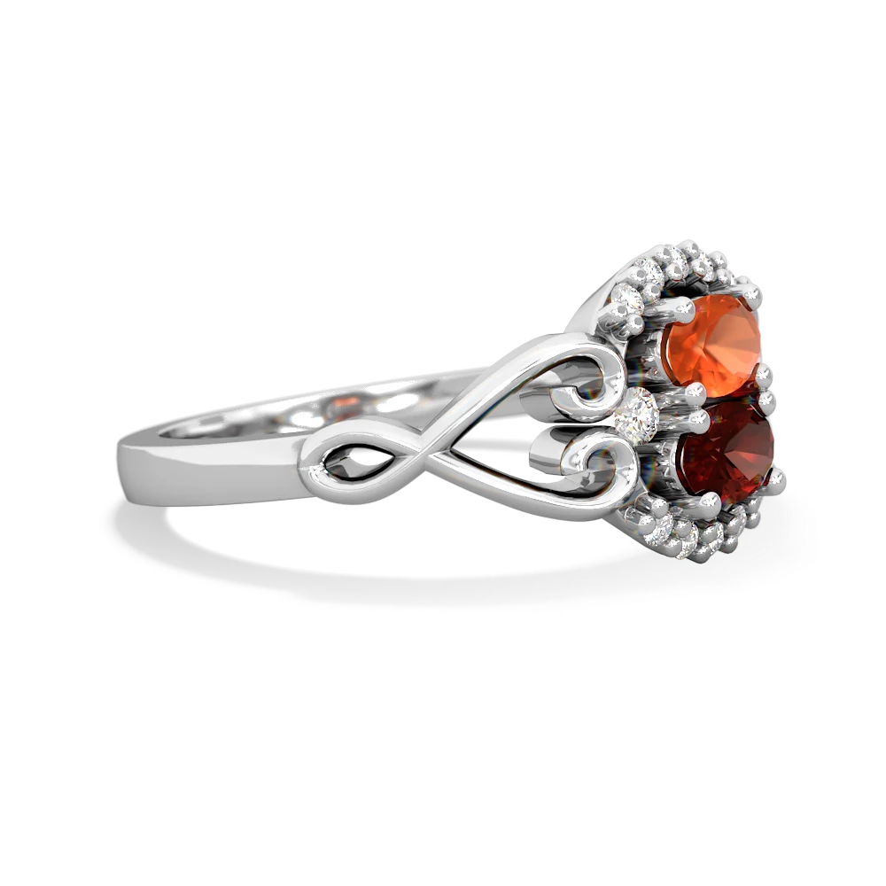 Fire Opal Love Nest 14K White Gold ring R5860