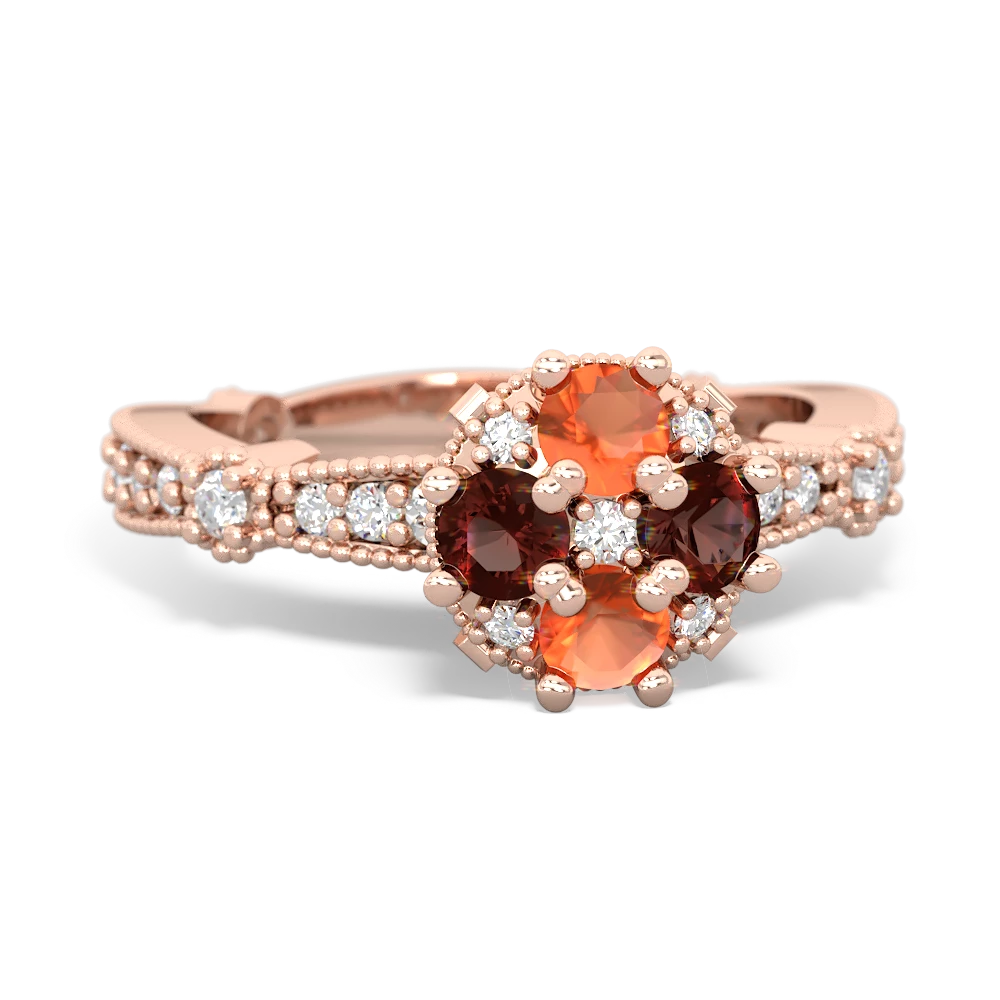 Fire Opal Sparkling Tiara Cluster 14K Rose Gold ring R26293RD