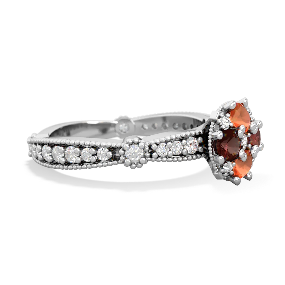 Fire Opal Sparkling Tiara Cluster 14K White Gold ring R26293RD