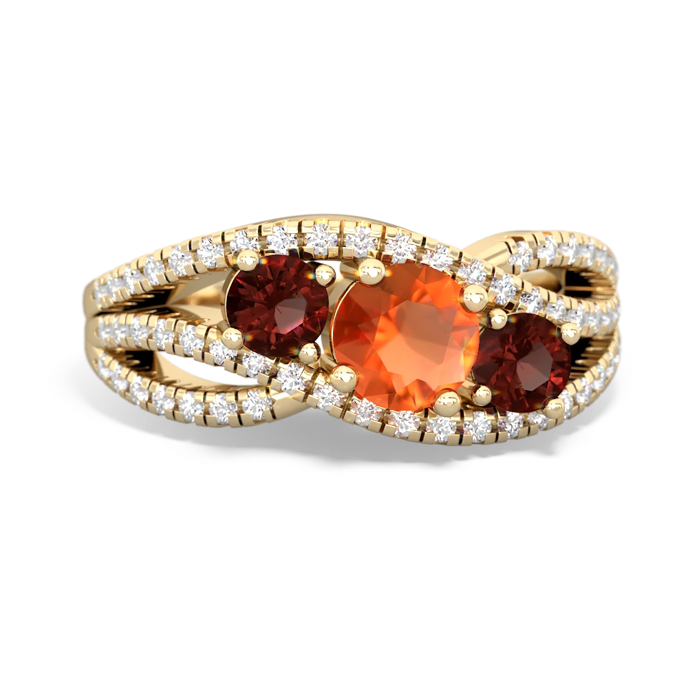 Fire Opal Three Stone Aurora 14K Yellow Gold ring R3080