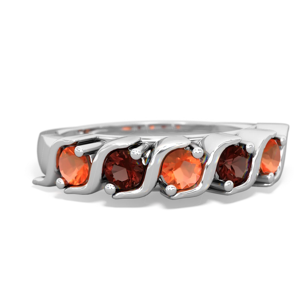 Fire Opal Anniversary Band 14K White Gold ring R2089