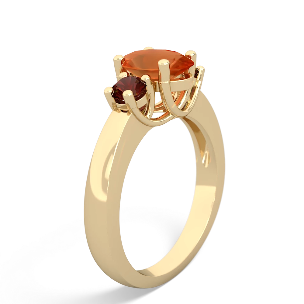 Fire Opal Three Stone Oval Trellis 14K Yellow Gold ring R4024