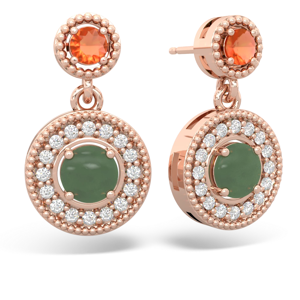 Fire Opal Halo Dangle 14K Rose Gold earrings E5319