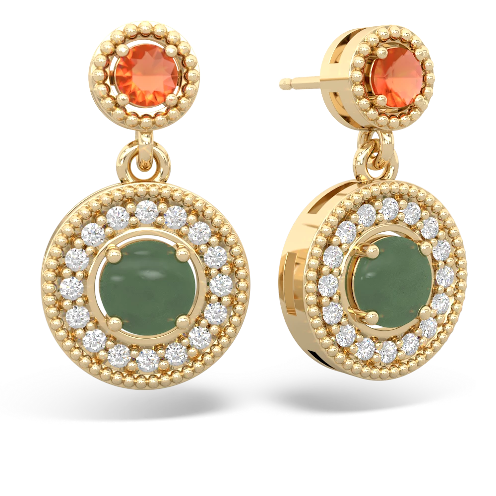 Fire Opal Halo Dangle 14K Yellow Gold earrings E5319