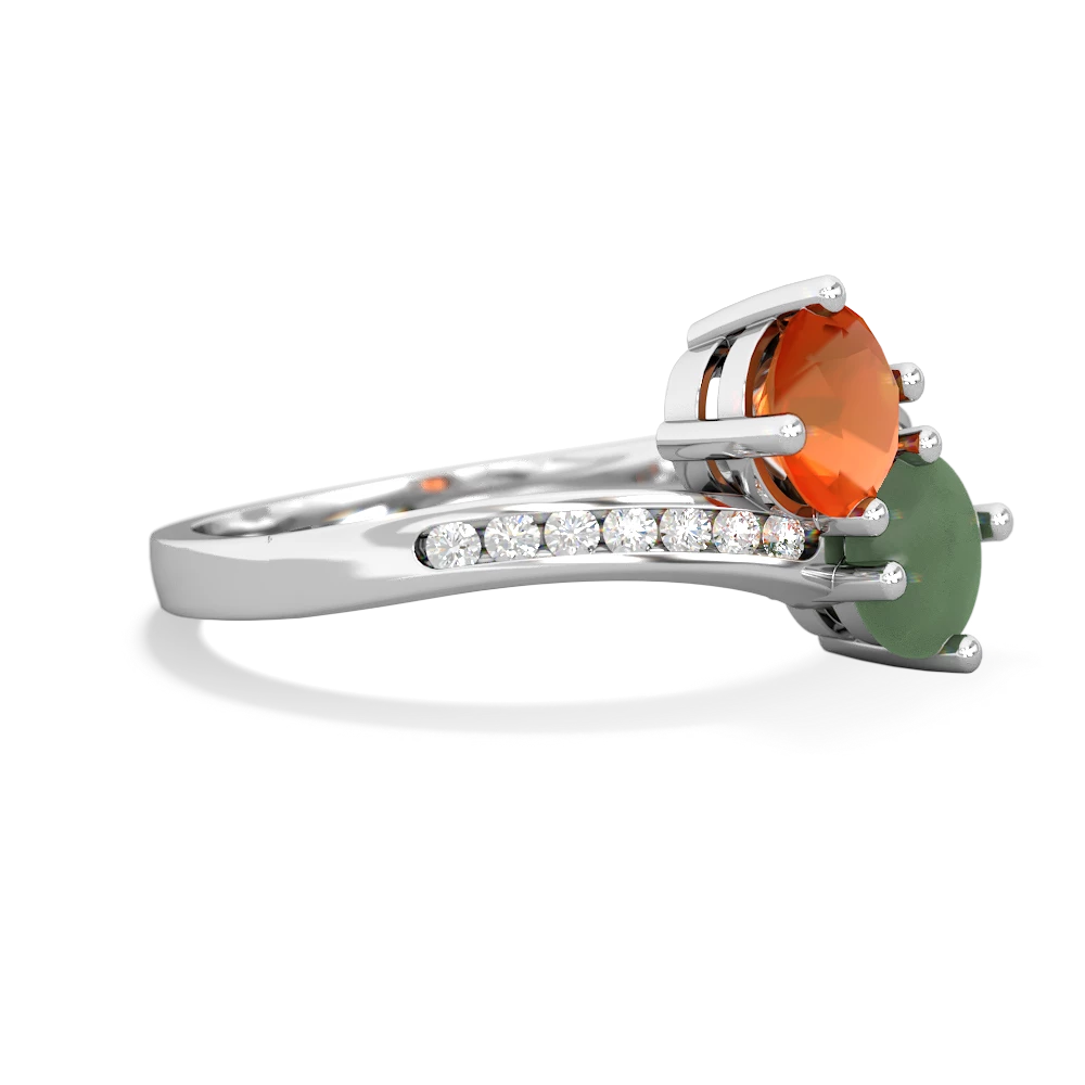 Fire Opal Channel Set Two Stone 14K White Gold ring R5303