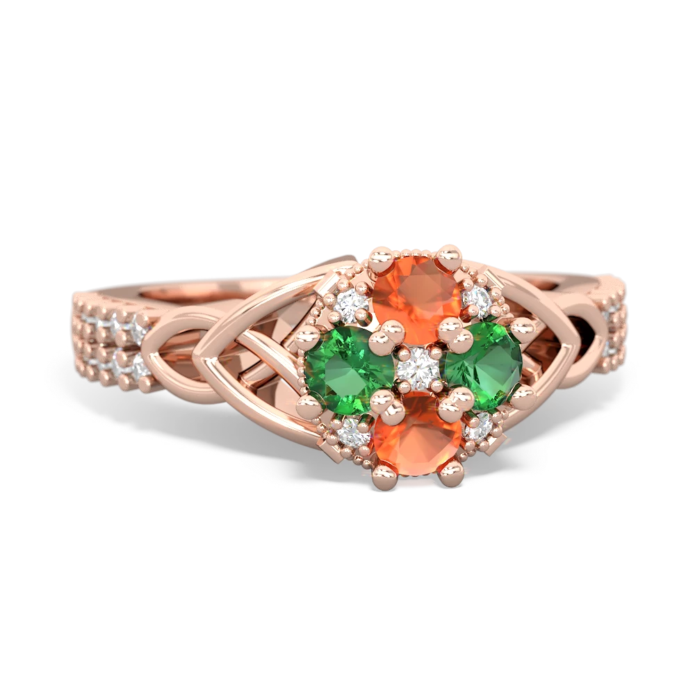 Fire Opal Celtic Knot Cluster Engagement 14K Rose Gold ring R26443RD