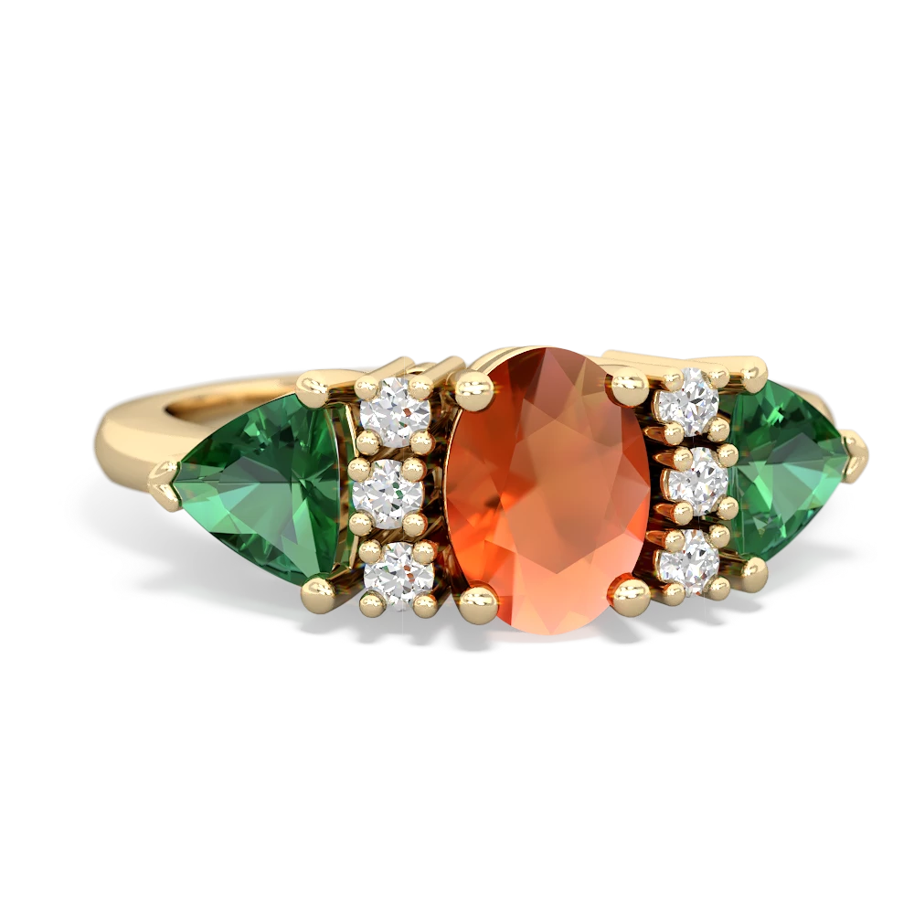 Fire Opal Antique Style Three Stone 14K Yellow Gold ring R2186