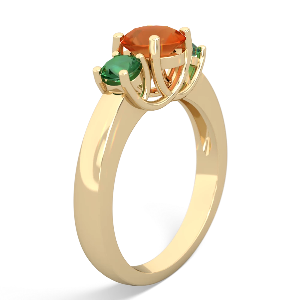 Fire Opal Three Stone Round Trellis 14K Yellow Gold ring R4018