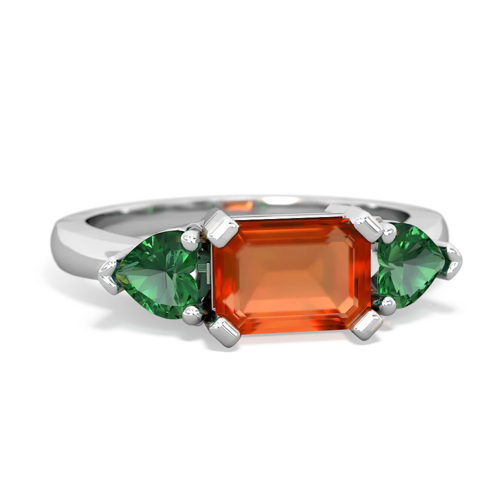 Fire Opal Three Stone 14K White Gold ring R5235