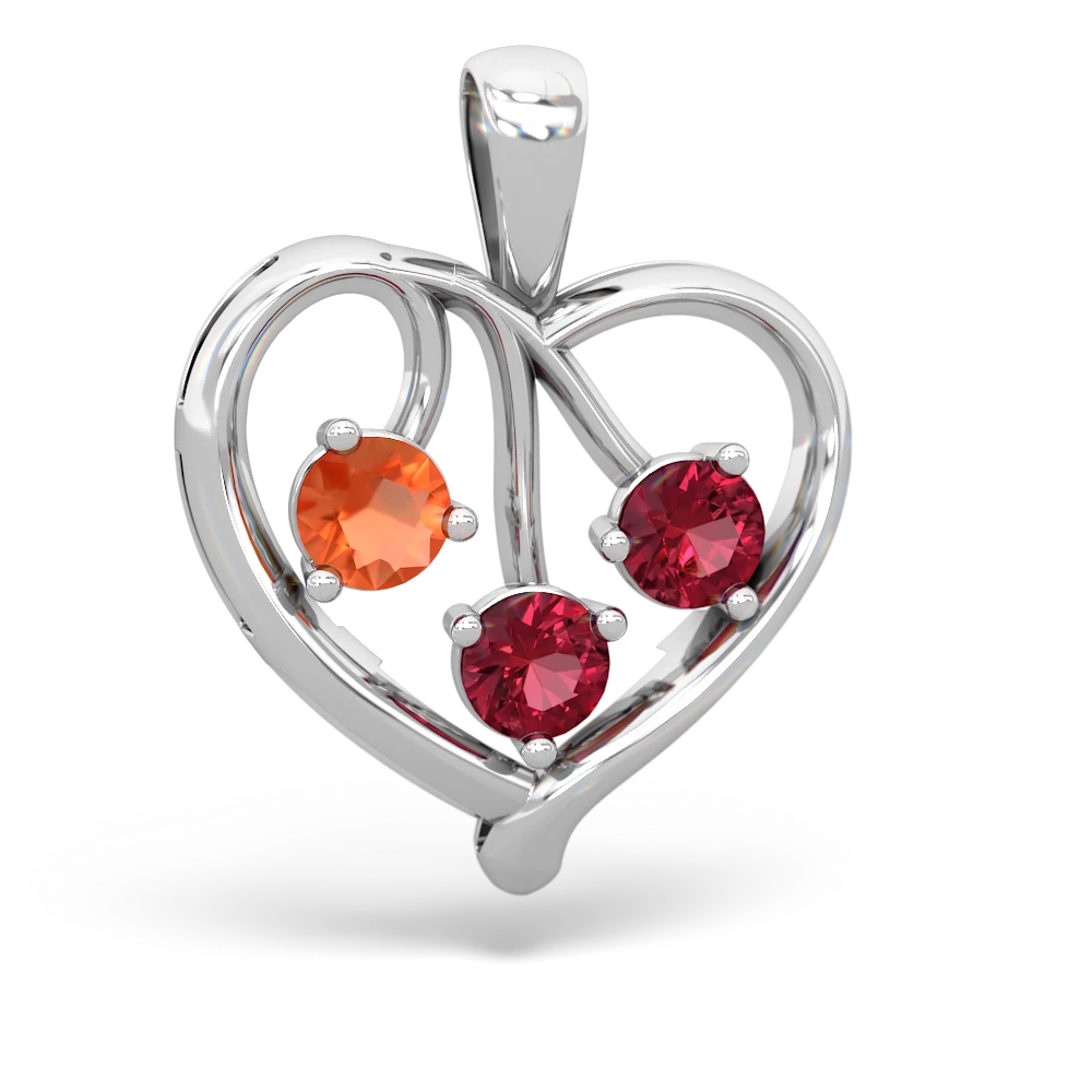 Fire Opal Glowing Heart 14K White Gold pendant P2233