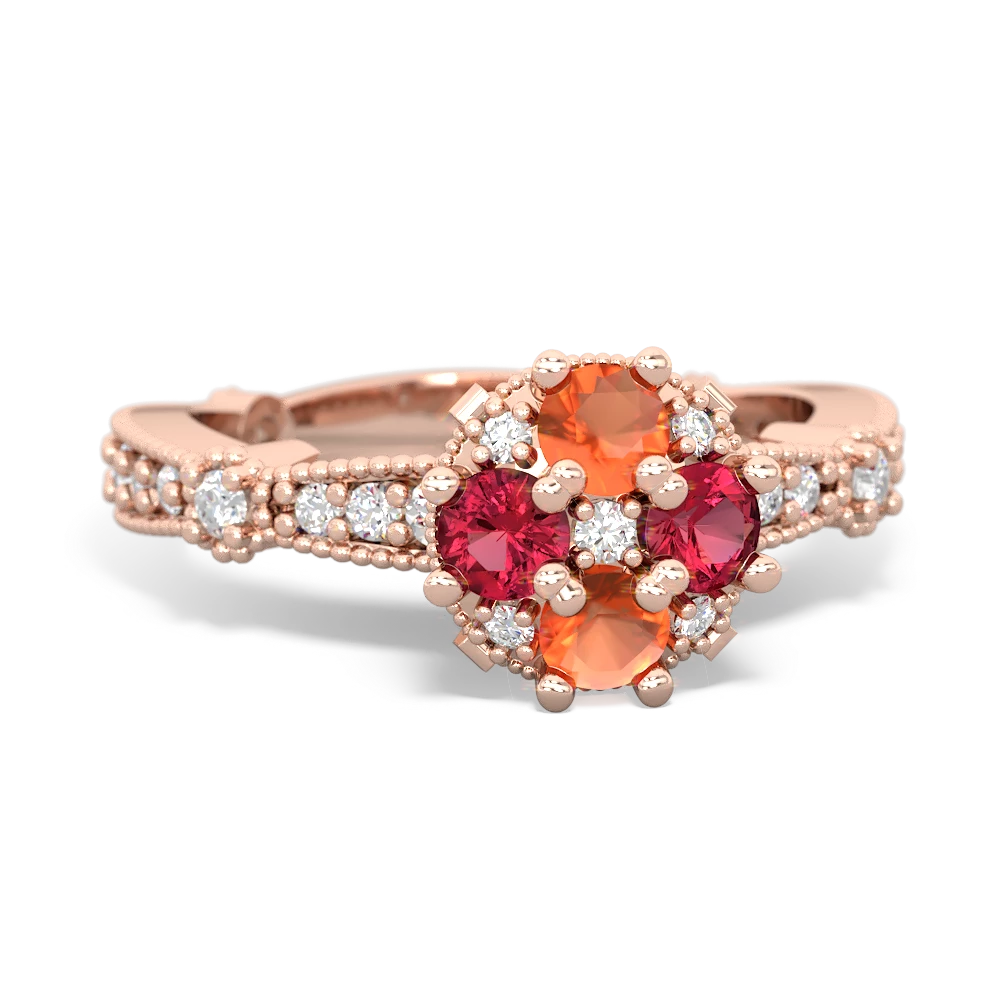 Fire Opal Sparkling Tiara Cluster 14K Rose Gold ring R26293RD