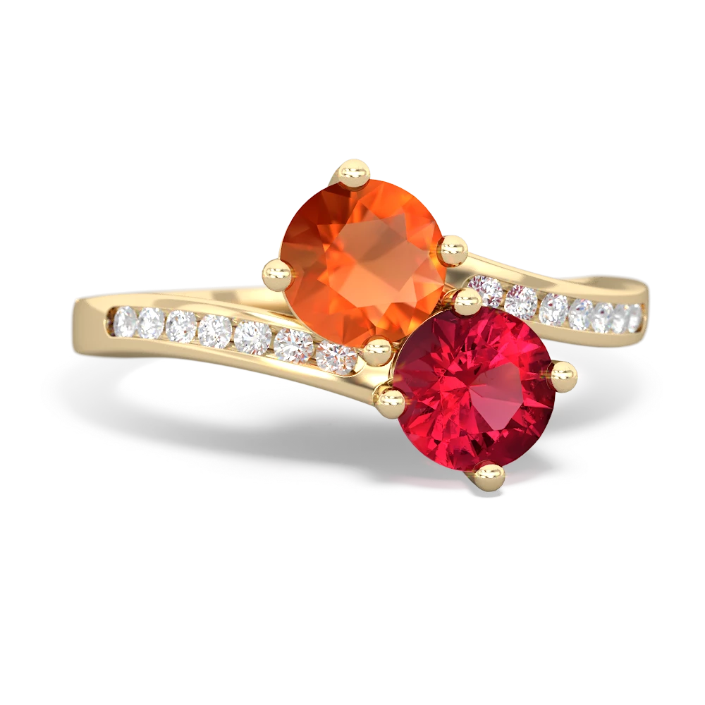 Fire Opal Channel Set Two Stone 14K Yellow Gold ring R5303