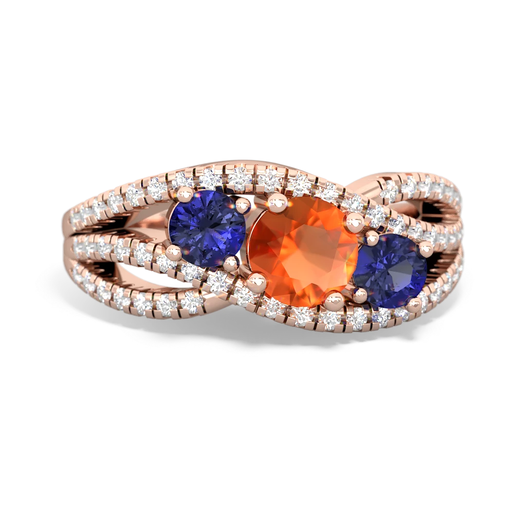 Fire Opal Three Stone Aurora 14K Rose Gold ring R3080