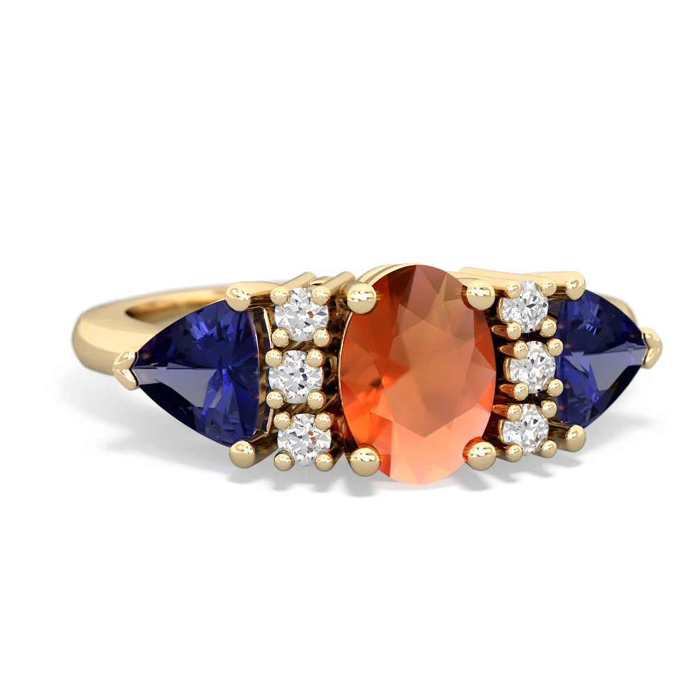 Fire Opal Antique Style Three Stone 14K Yellow Gold ring R2186