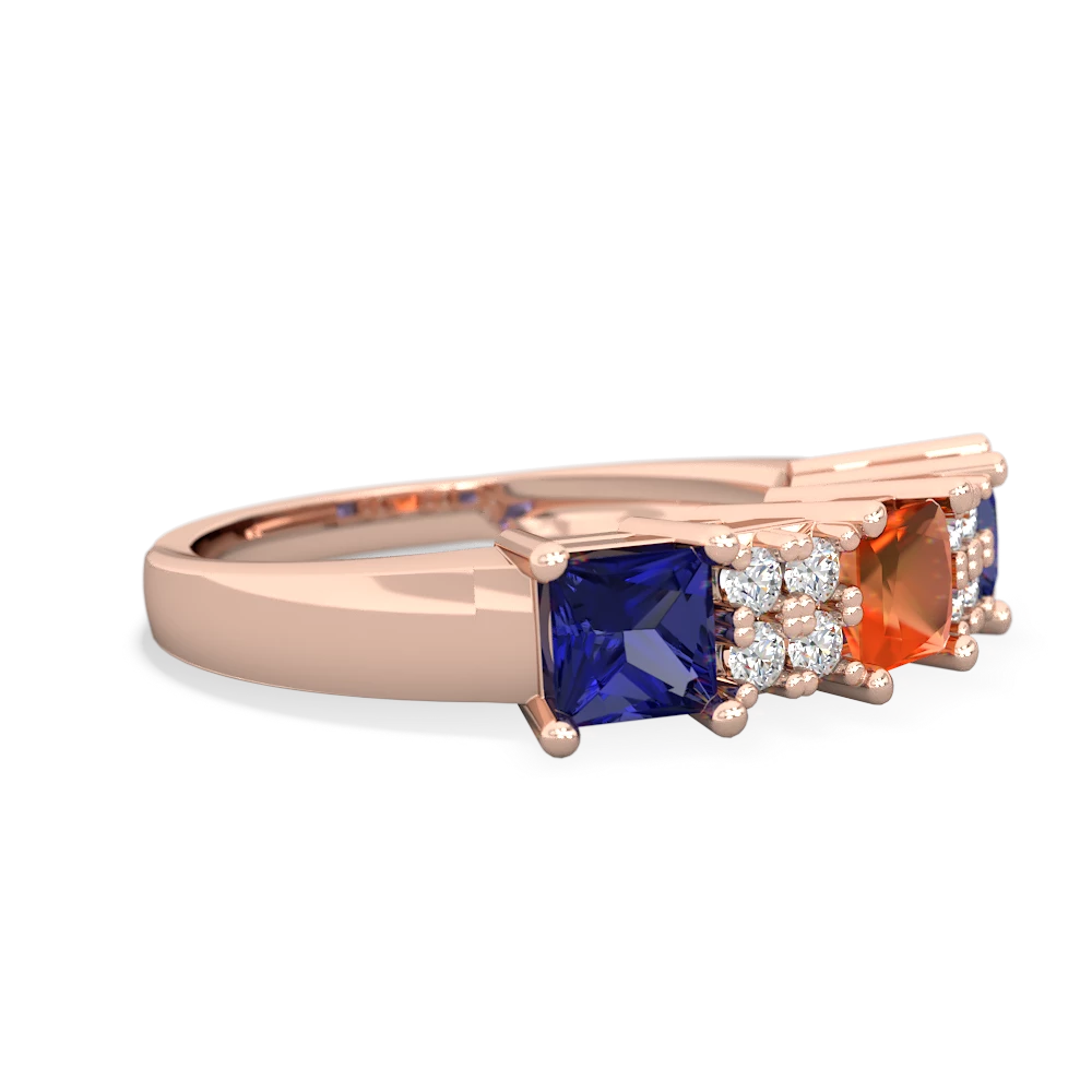 Fire Opal Three Stone Diamond Cluster 14K Rose Gold ring R2592