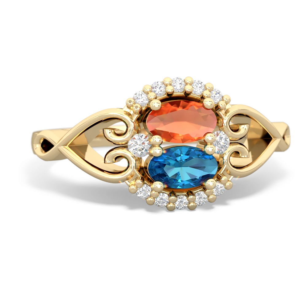 Fire Opal Love Nest 14K Yellow Gold ring R5860