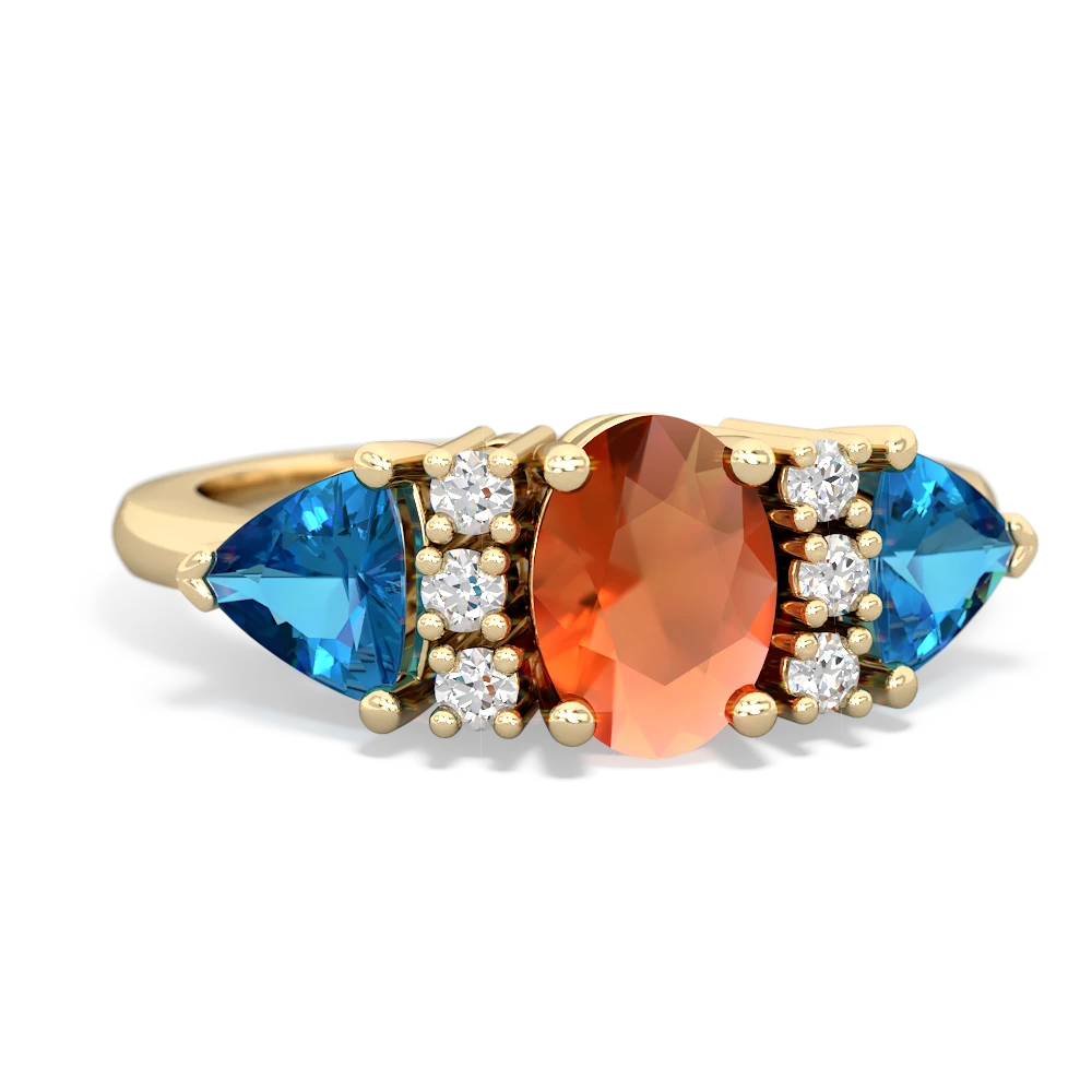 Fire Opal Antique Style Three Stone 14K Yellow Gold ring R2186