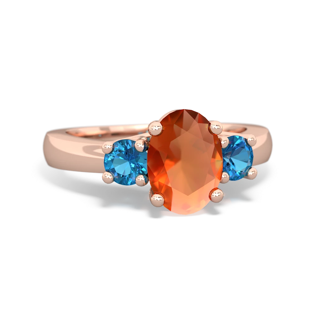 Fire Opal Three Stone Oval Trellis 14K Rose Gold ring R4024