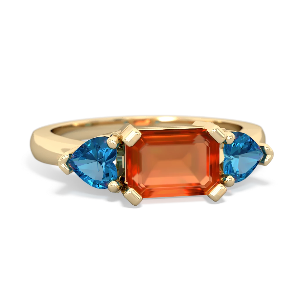 Fire Opal Three Stone 14K Yellow Gold ring R5235