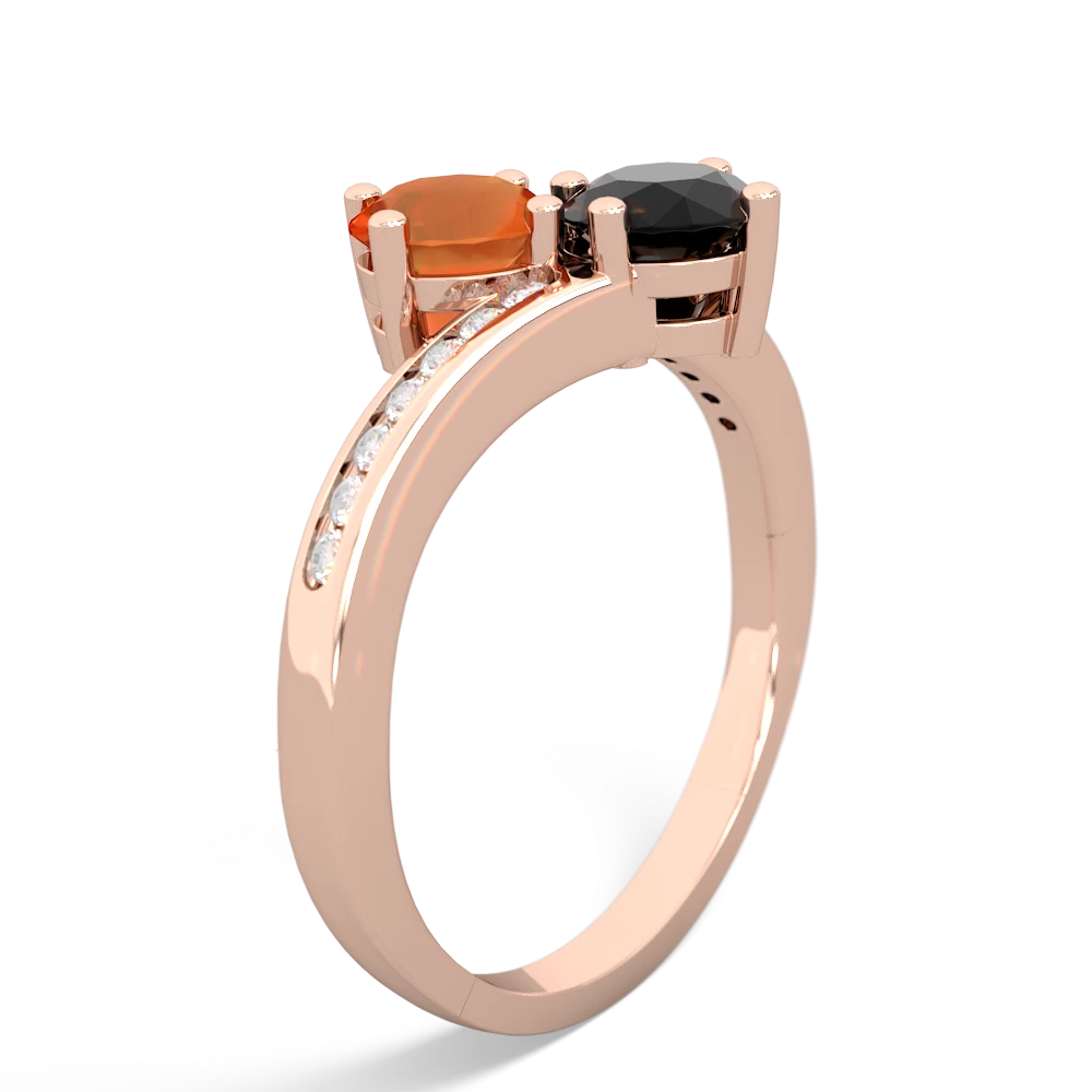 Fire Opal Channel Set Two Stone 14K Rose Gold ring R5303