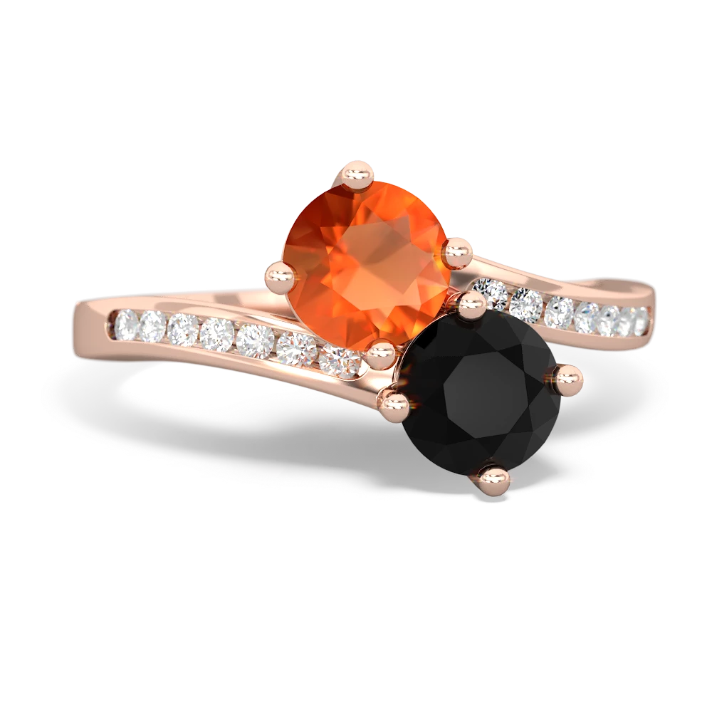 Fire Opal Channel Set Two Stone 14K Rose Gold ring R5303