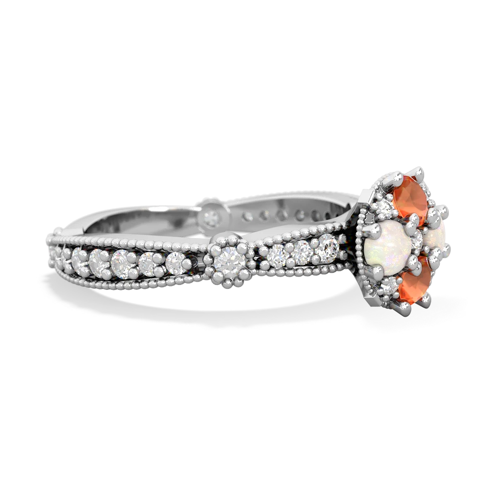 Fire Opal Sparkling Tiara Cluster 14K White Gold ring R26293RD