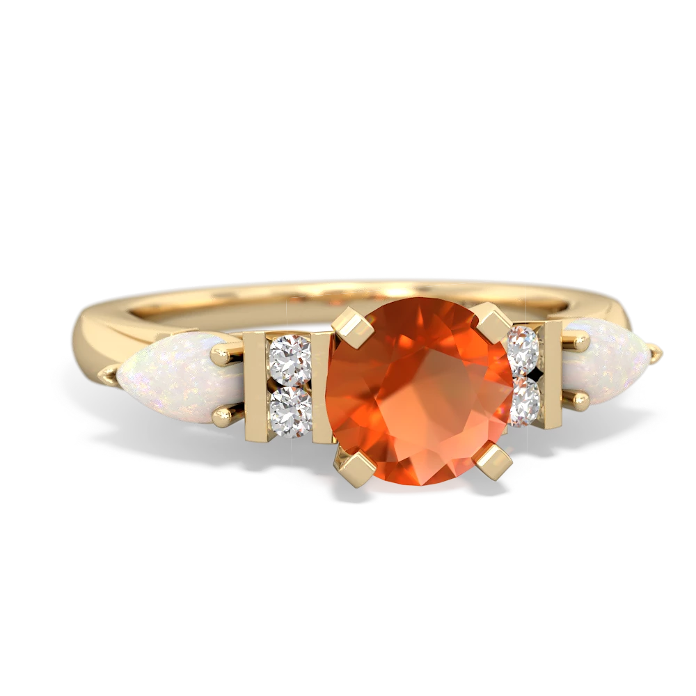 Fire Opal 6Mm Round Eternal Embrace Engagement 14K Yellow Gold ring R2005