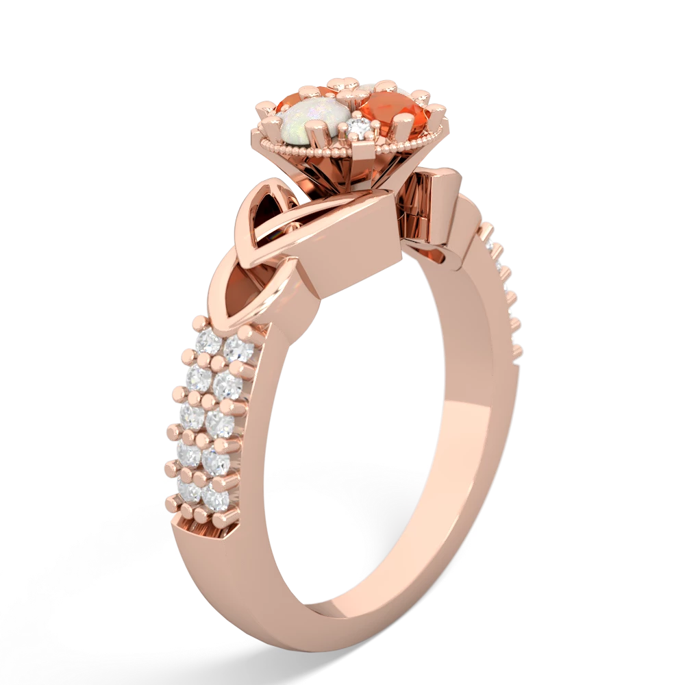 Fire Opal Celtic Knot Cluster Engagement 14K Rose Gold ring R26443RD