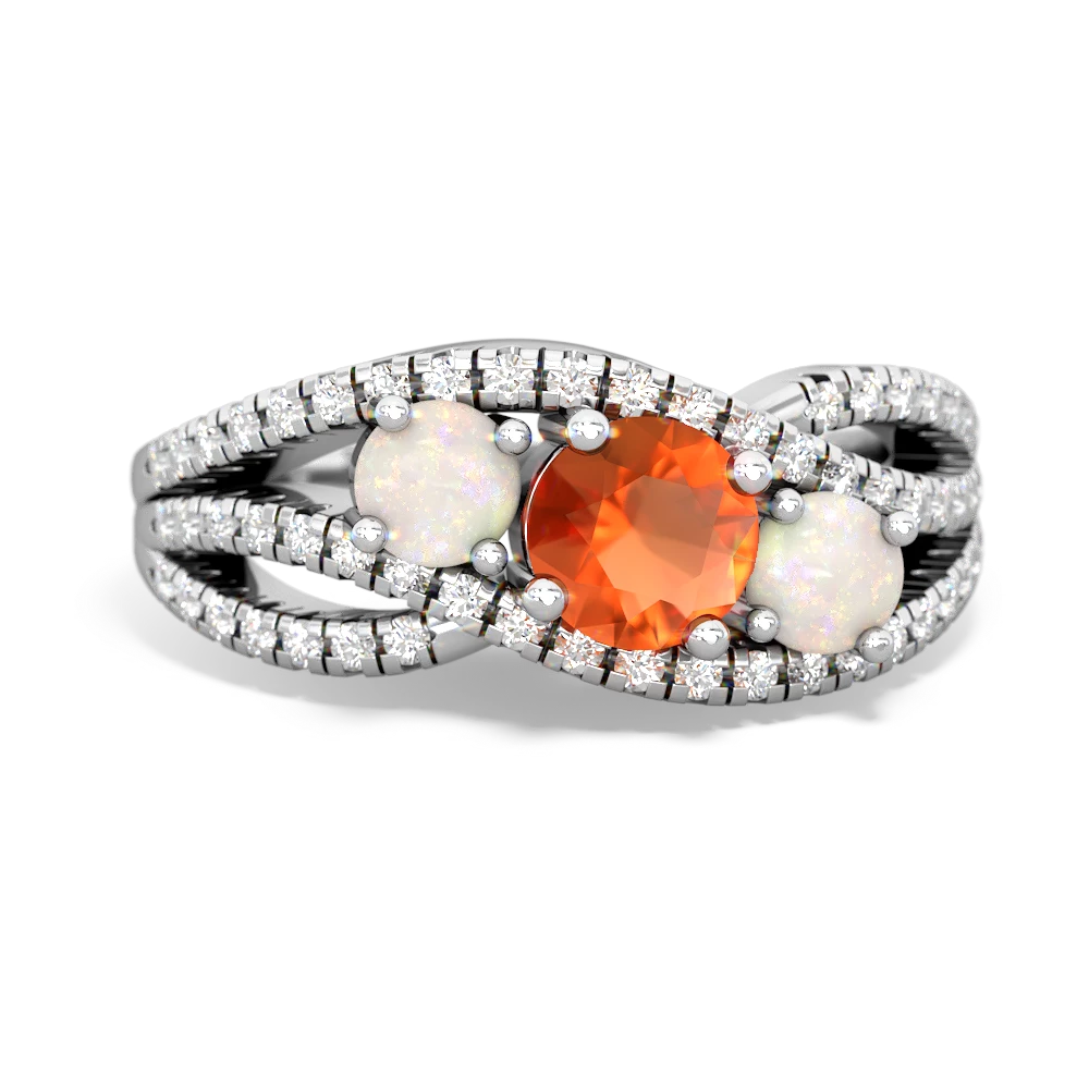 Fire Opal Three Stone Aurora 14K White Gold ring R3080