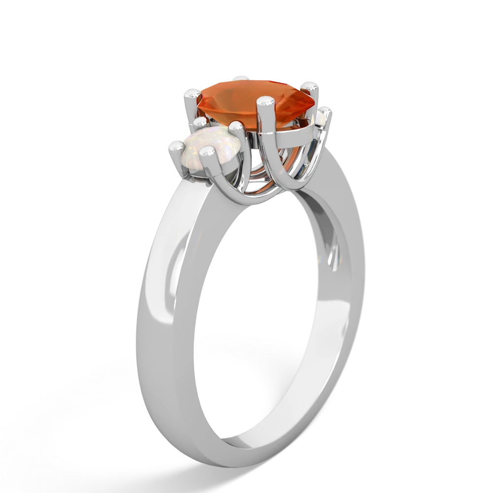 Fire Opal Three Stone Oval Trellis 14K White Gold ring R4024