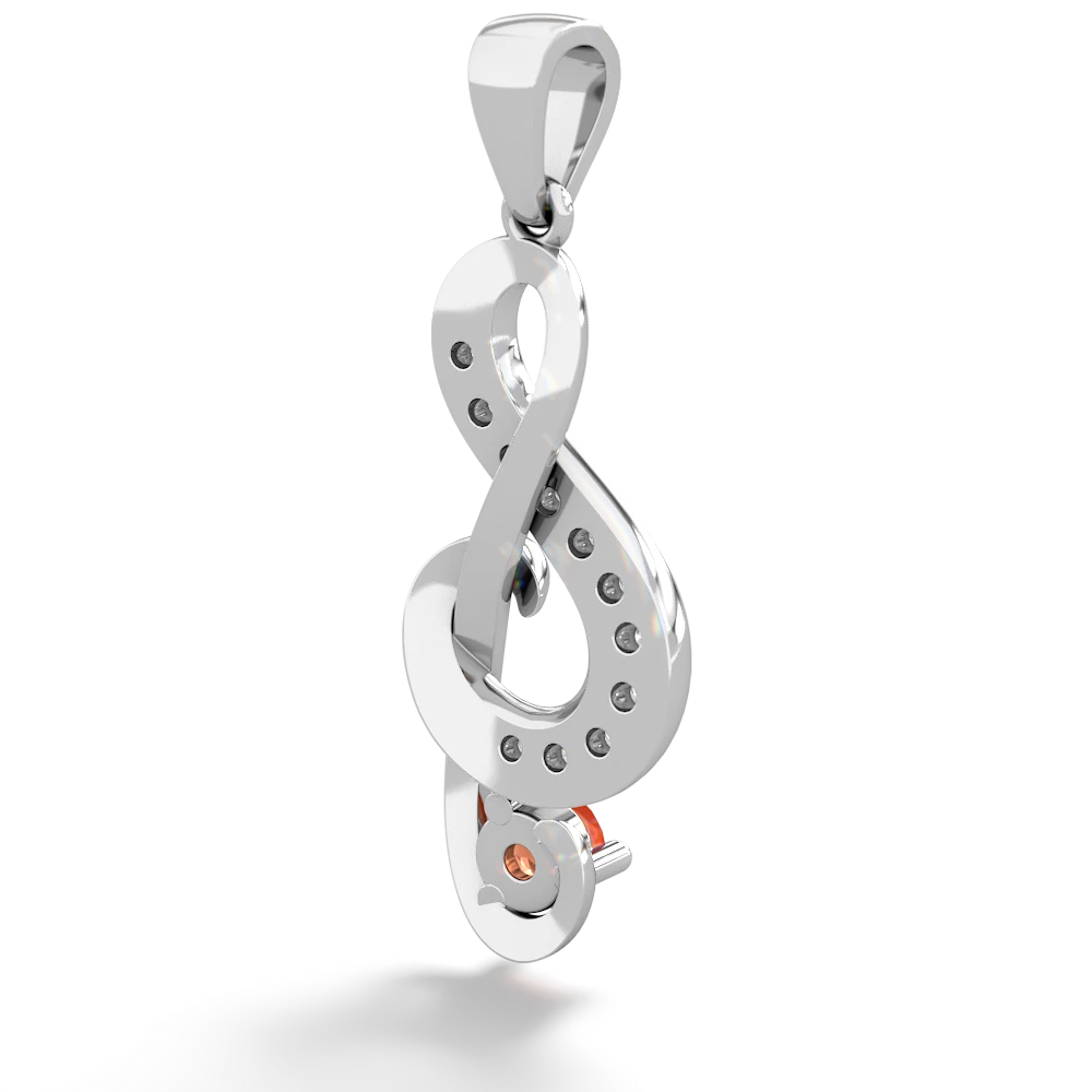 Fire Opal G-Clef Music 14K White Gold pendant P5830