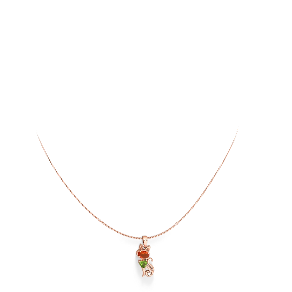 Fire Opal Kitten 14K Rose Gold pendant P5780